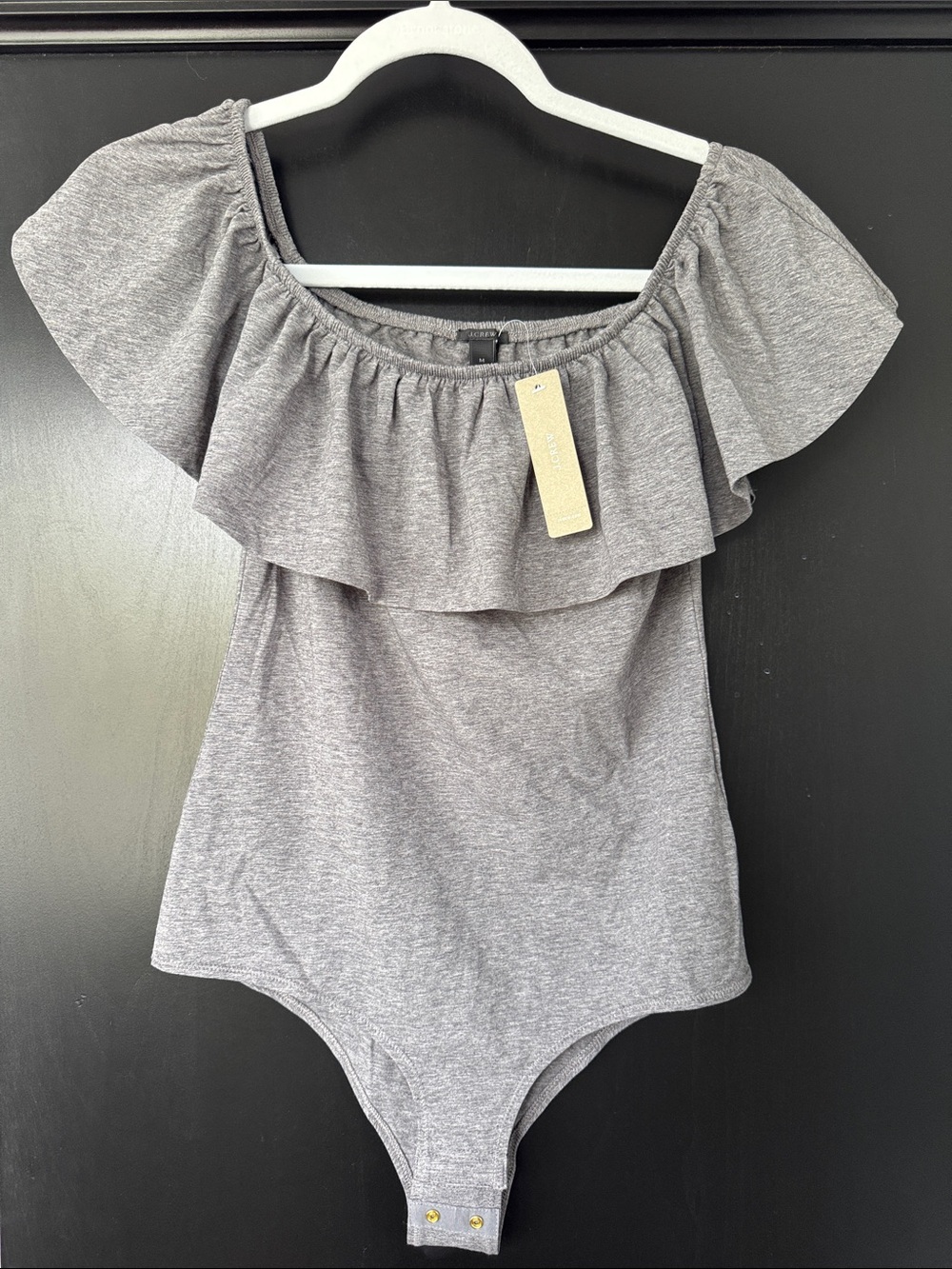 J. Crew Gray Off-Shoulder Ruffle Bodysuit